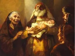 Anna and Simeon at the temple with baby Jesus